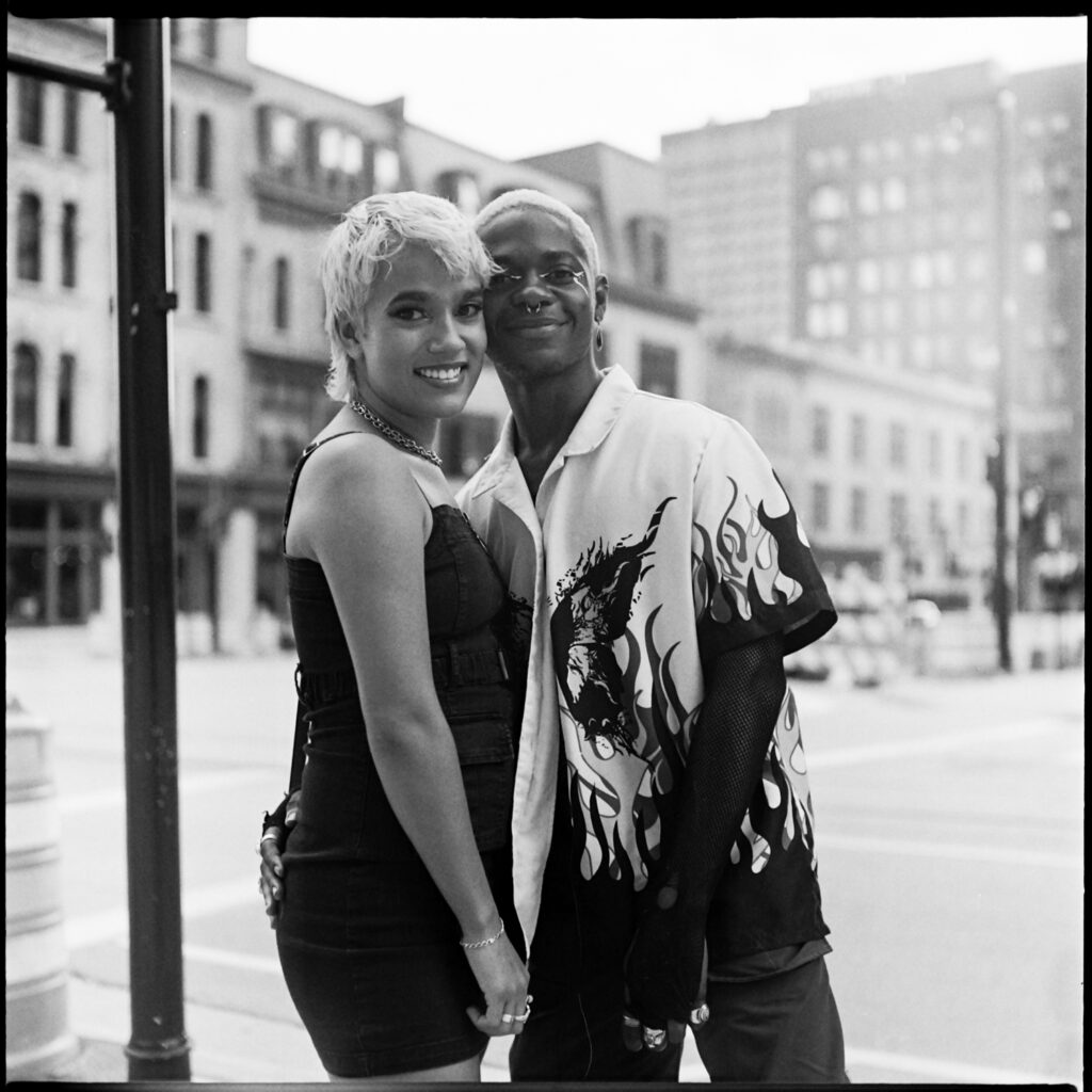 Portrait of a young black couple, in downtown Milwaukee, Wisconsin